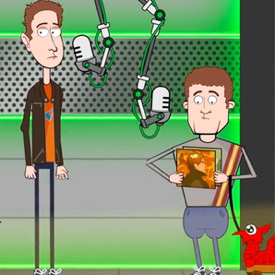 Animation frame of Elis James and John Robins in Radio X studio